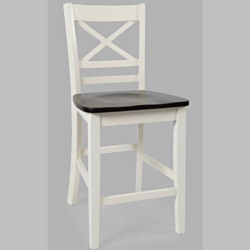 Asbury Park X Back Counter Stool in White & Brown (Set of 2)